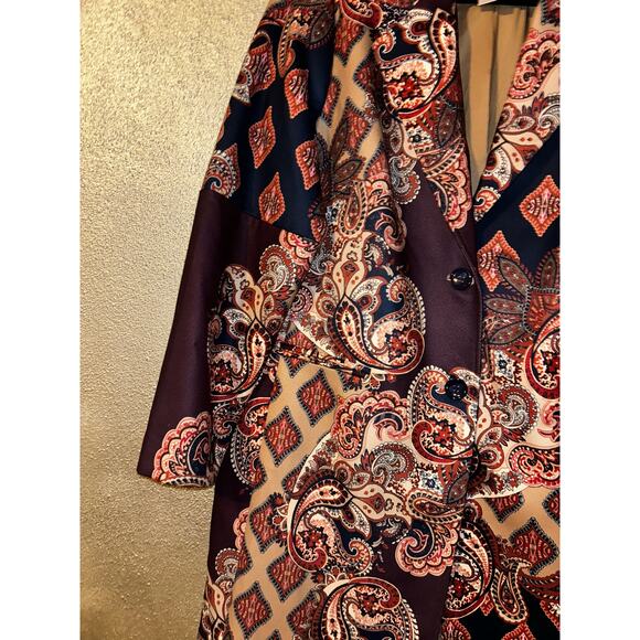 Chico’s Drama Patch Old Money Mob Wife Boho western Brown Blue Duster / Coat - Picture 3 of 13